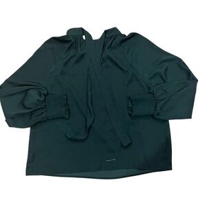 Gap Womens Green Tie Back High Neck Blouse Smocked Cuff Long Sleeve Top Size M